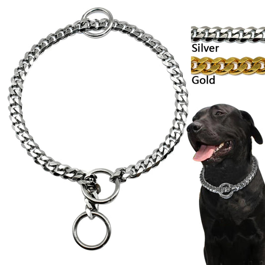 Dog Chain Collar Stainless Steel Dogs Slip Collars Metal Pet P Choke Chrome Plated Chian For Medium Large Dogs Training Pitbull