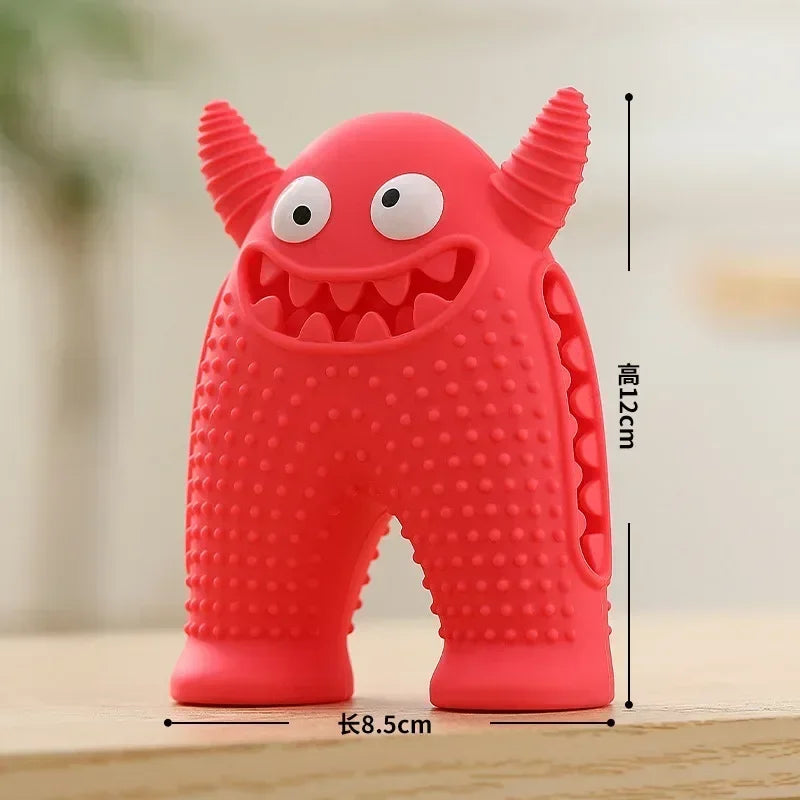 Dog Molar Toy Food Grade Silicone BPA Cute Little Monster Dog Tooth Cleaning Interactive Bite Resistant Sound Toy Pet Supplies